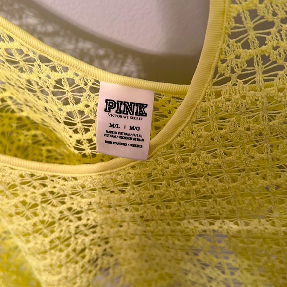 PINK halter strap tank top, yellow in color. Size M/L - Picture 3 of 4